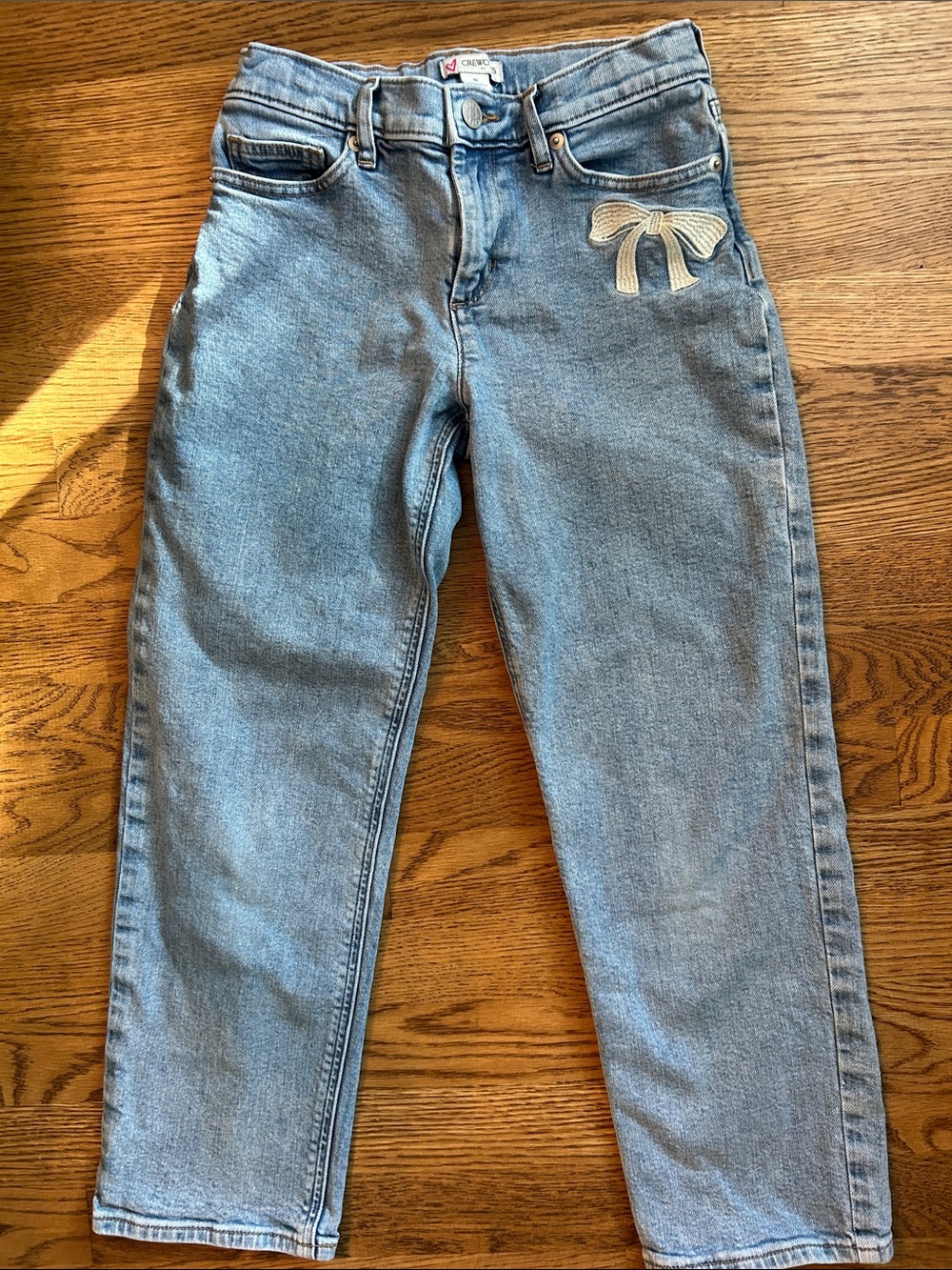 Girls’ bow-embroidered vintage straight leg jean by J.Crew, size 10